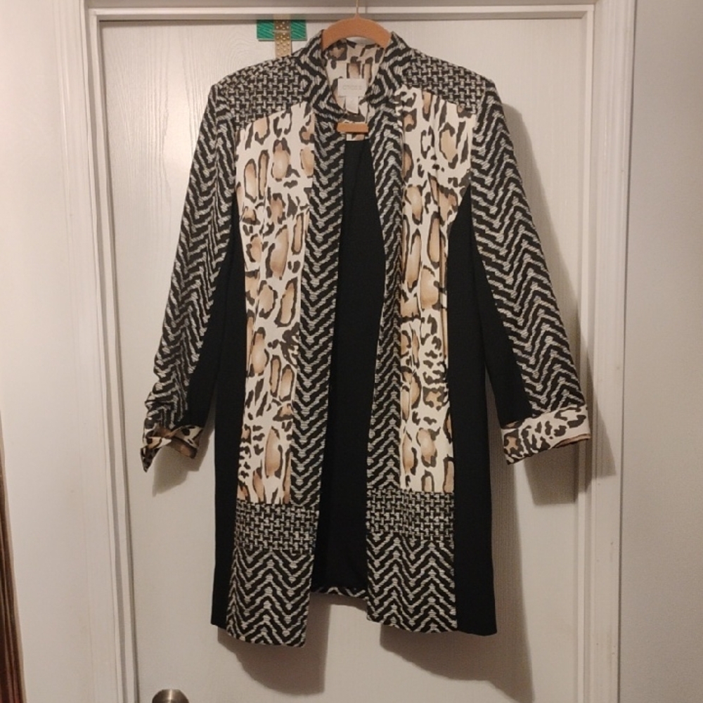 Stylish Black and Animal Print Women's Coat